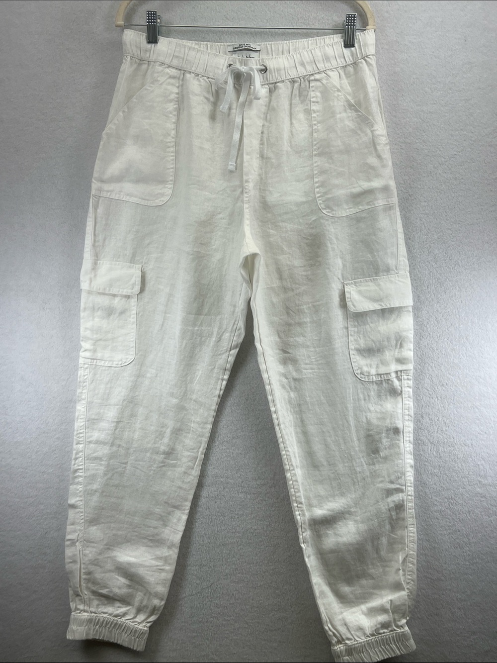 Nicole Miller Women’s White Linen Cargo Jogger Pants Large